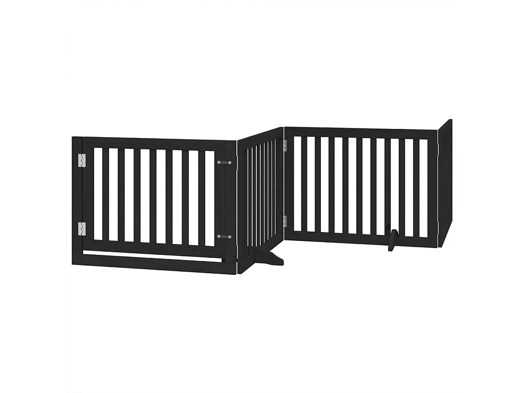 Barrière pour chiens et porte 4 panneaux noir bois de peuplier