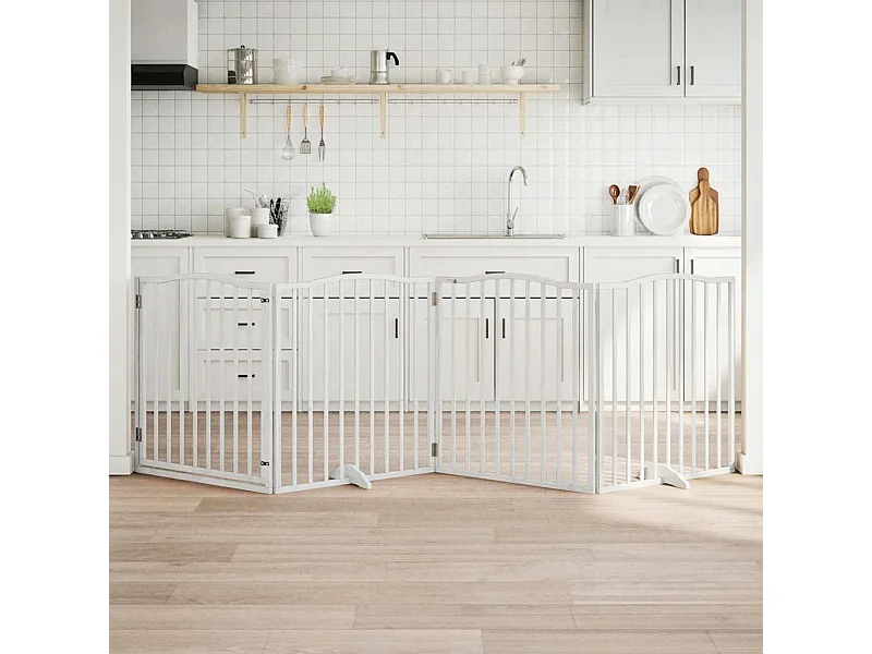 Barrière pour chiens et porte 4 panneaux blanc bois de peuplier