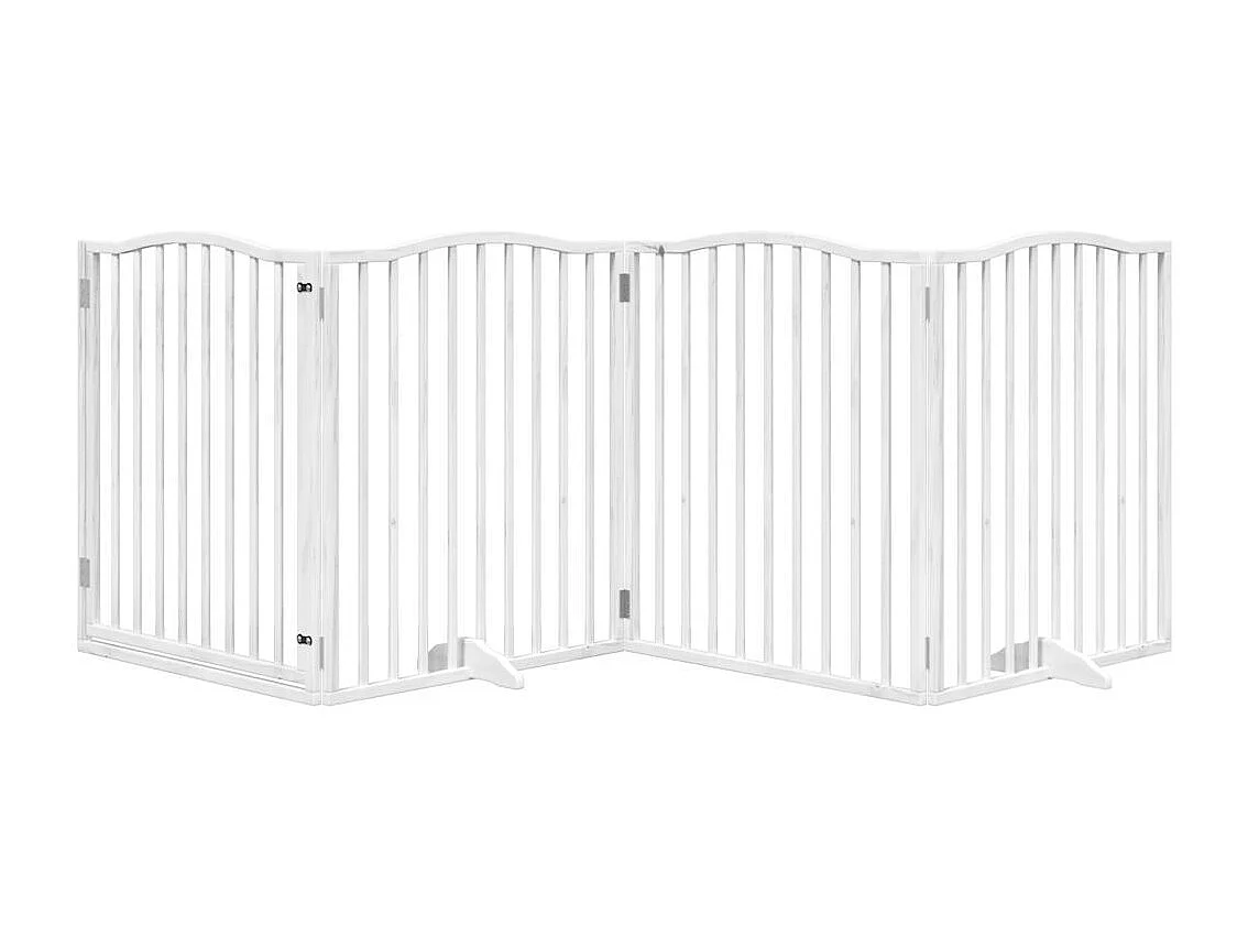 Barrière pour chiens et porte 4 panneaux blanc bois de peuplier