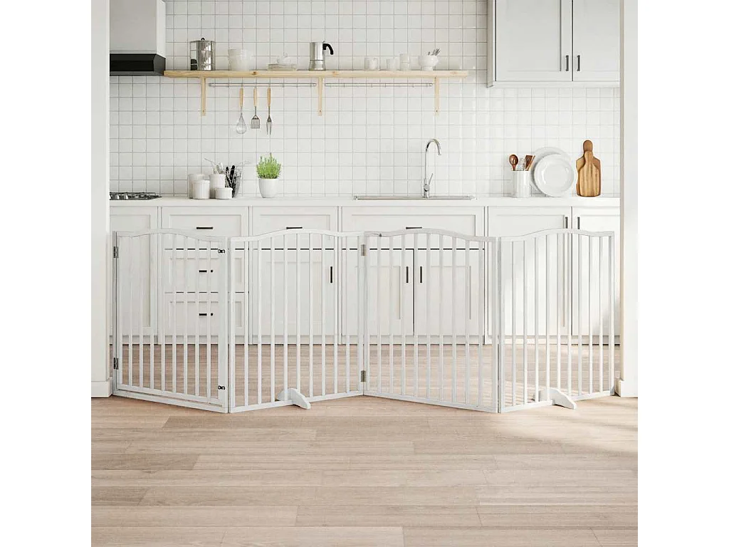 Barrière pour chiens et porte 4 panneaux blanc bois de peuplier