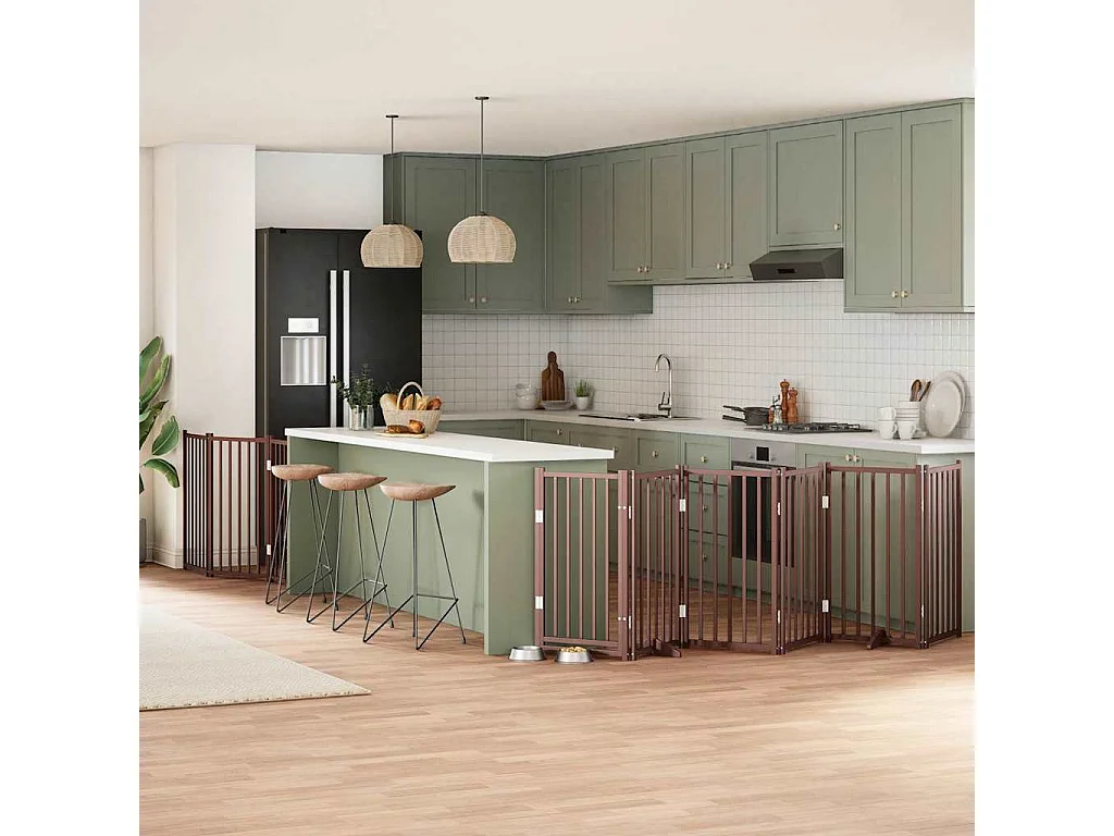 Puerta de perros plegable 9 paneles madera álamo marrón 450 cm