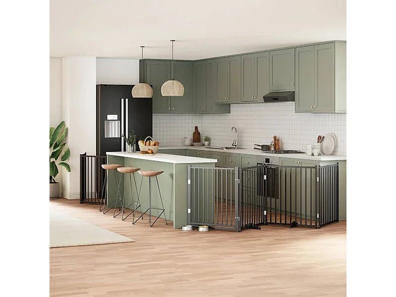 Barrière pour chien porte pliable 6 panneaux noir bois peuplier