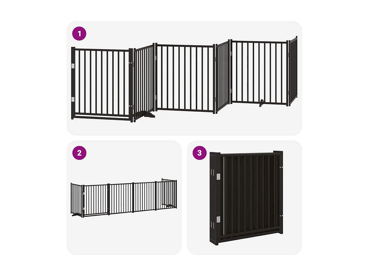 Puerta para perros plegable 6 paneles madera álamo negra 480 cm