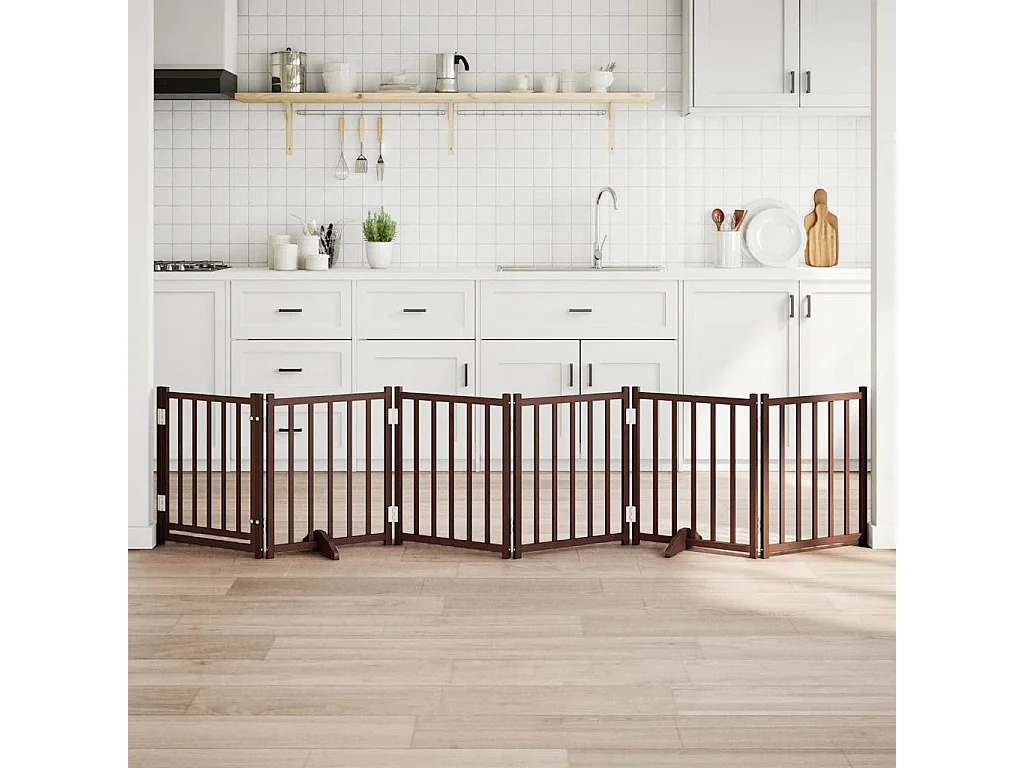 Puerta de perros plegable 6 paneles madera abeto marrón 300 cm