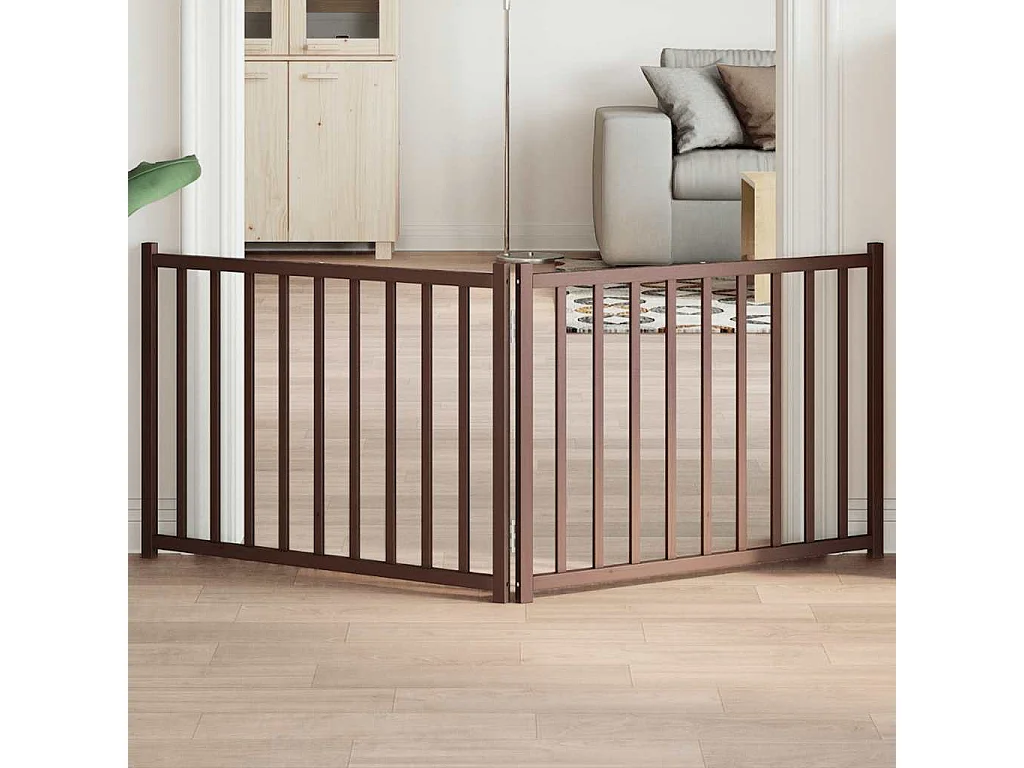 Puerta de perros plegable 2 paneles madera abeto marrón 160 cm