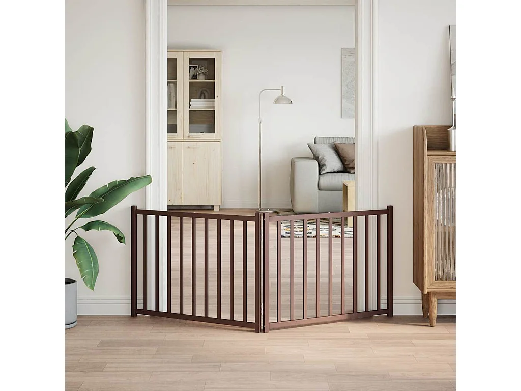 Puerta de perros plegable 2 paneles madera abeto marrón 160 cm