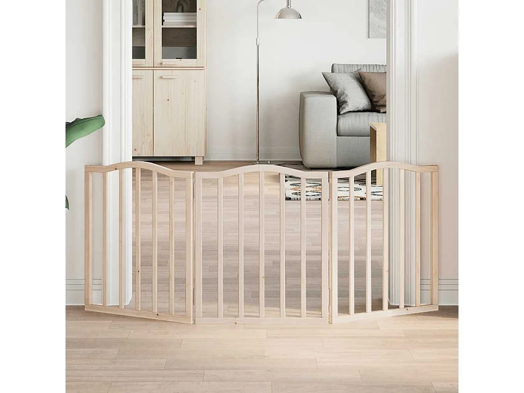 Portão para cães dobrável 3 painéis 150 cm madeira de álamo