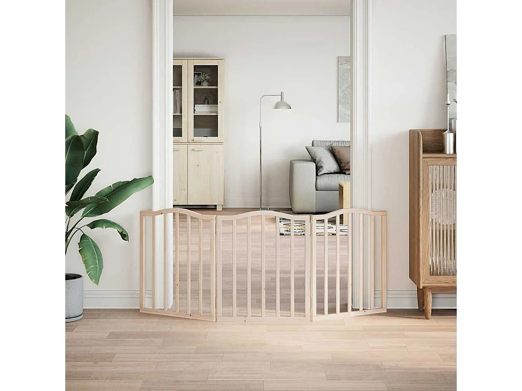 Barrière pour chien pliable 3 panneaux 150 cm bois de peuplier