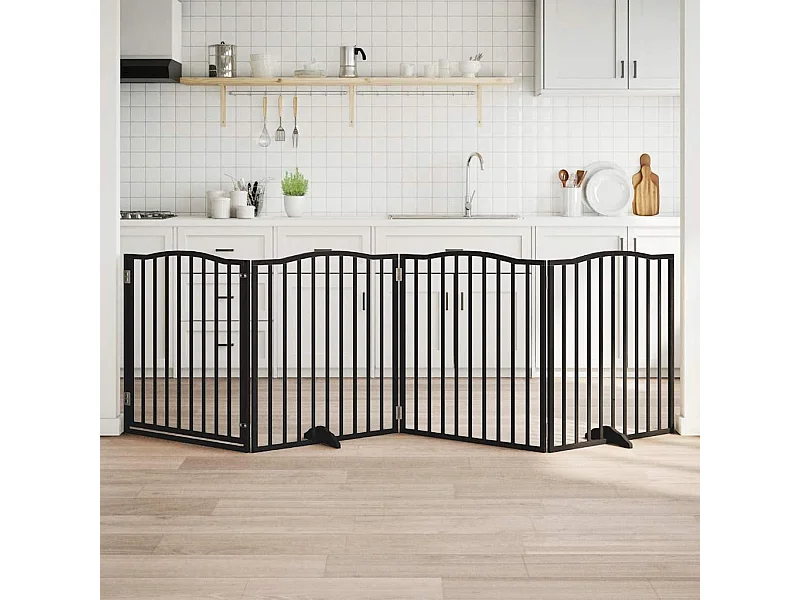 Barrière pour chiens et porte 4 panneaux noir bois de peuplier