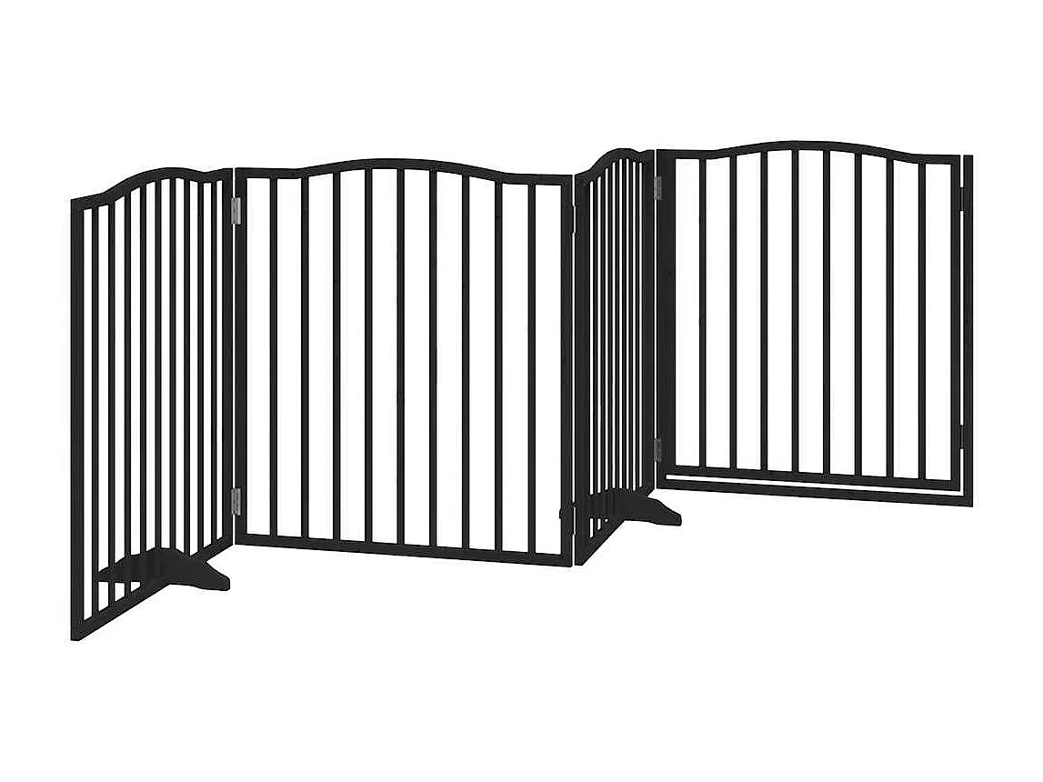 Barrière pour chiens et porte 4 panneaux noir bois de peuplier