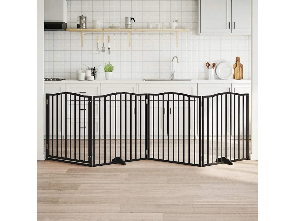 Barrière pour chiens et porte 4 panneaux noir bois de peuplier