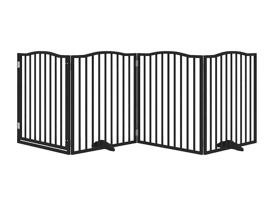 Barrière pour chiens et porte 4 panneaux noir bois de peuplier