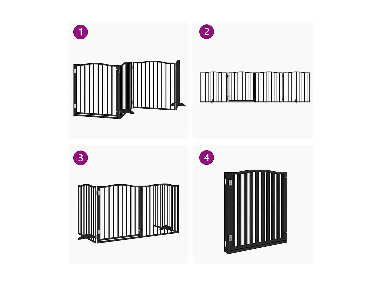 Barrière pour chiens et porte 4 panneaux noir bois de peuplier