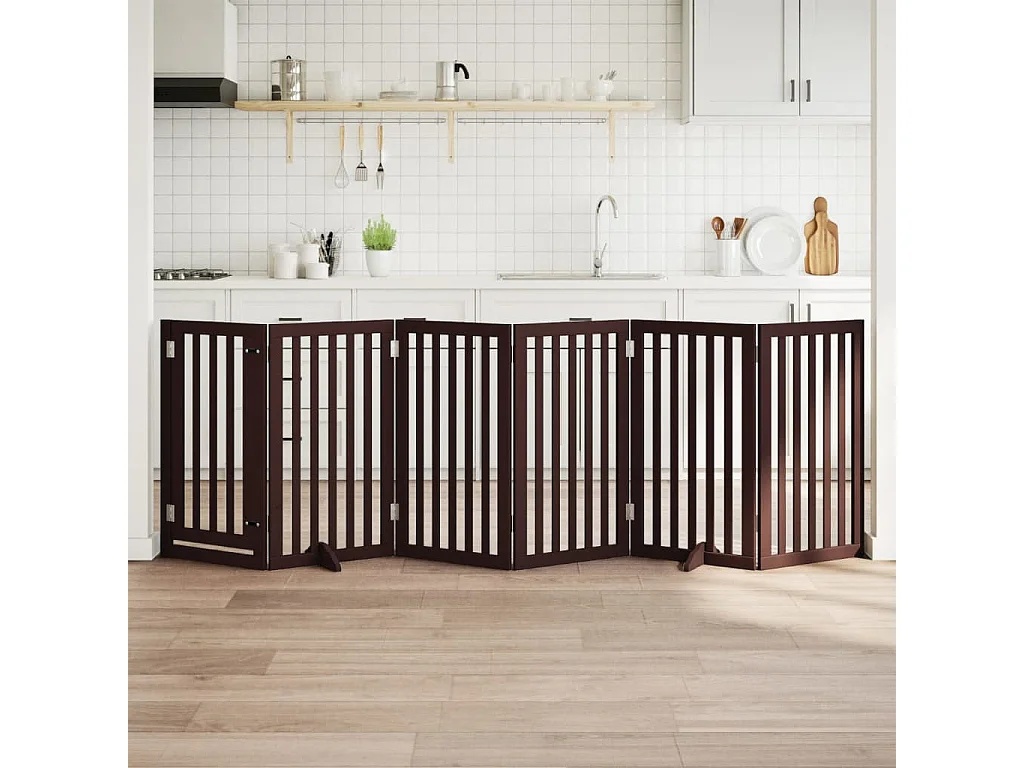 Portão para cães com porta dobrável 6 painéis 300cm álamo castanho