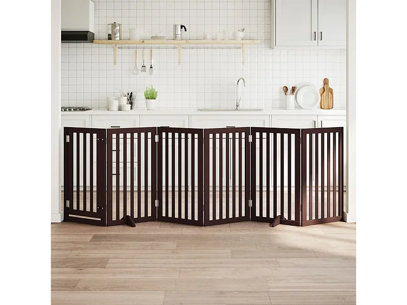 Barrière pour chiens avec porte 6 panneaux bois de peuplier