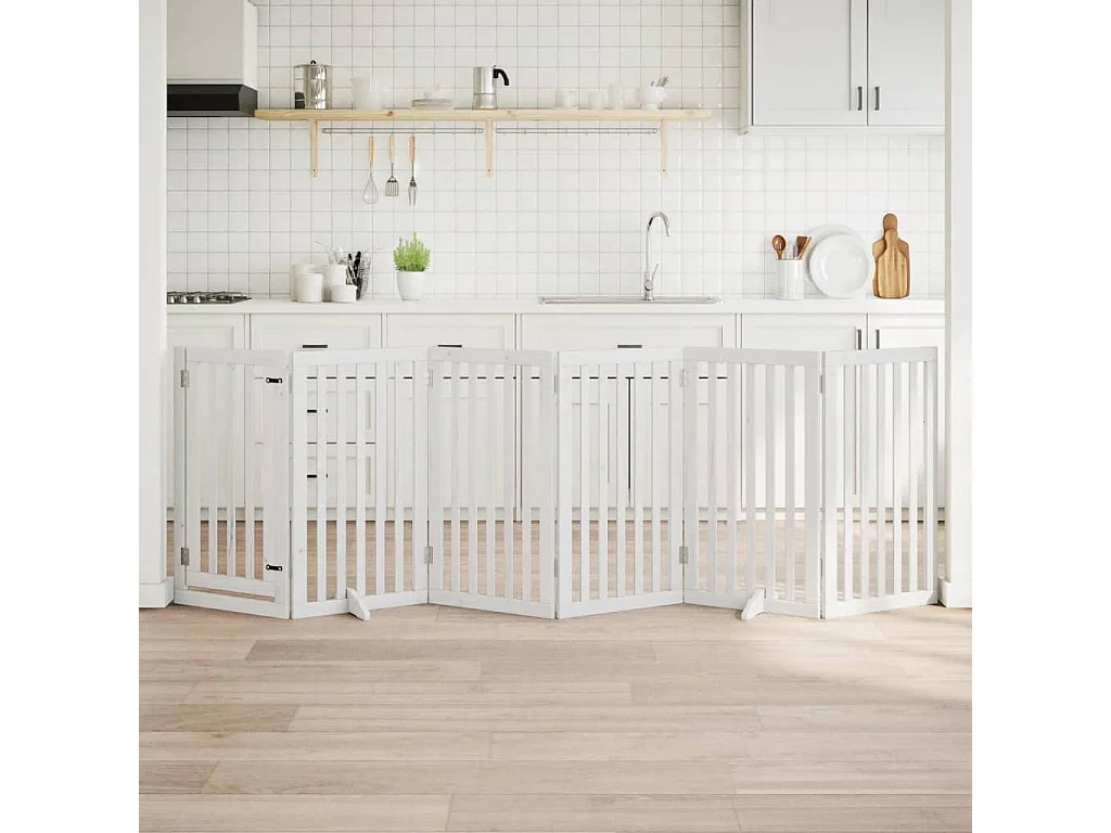 Portão para cães com porta dobrável 6 painéis 300 cm álamo branco