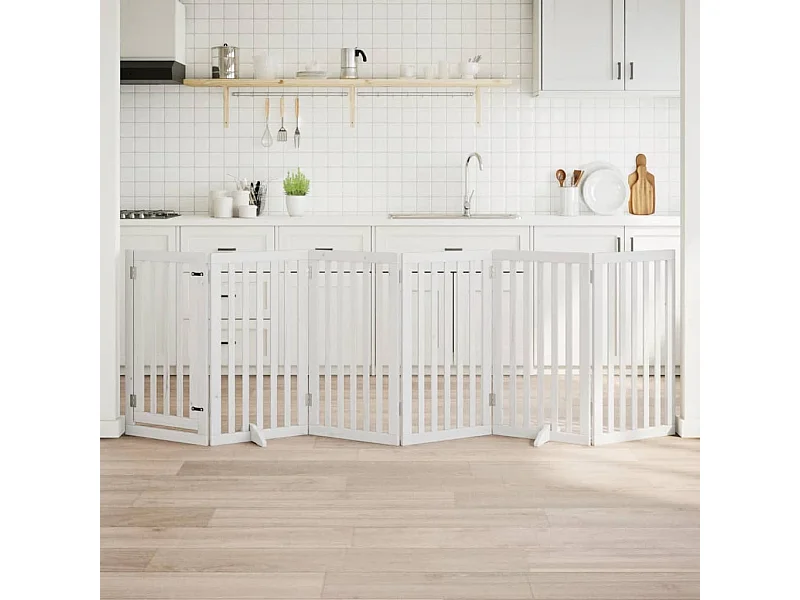 Barrière pour chiens et porte 6 panneaux blanc bois de peuplier