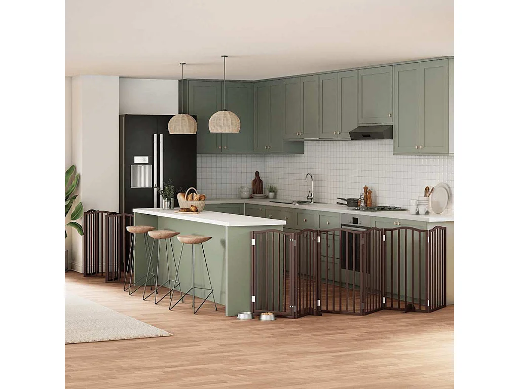 Barrière pour chien porte pliable 12 panneaux bois de peuplier