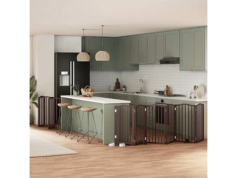 Puerta de perros plegable 12 paneles madera álamo marrón 600 cm