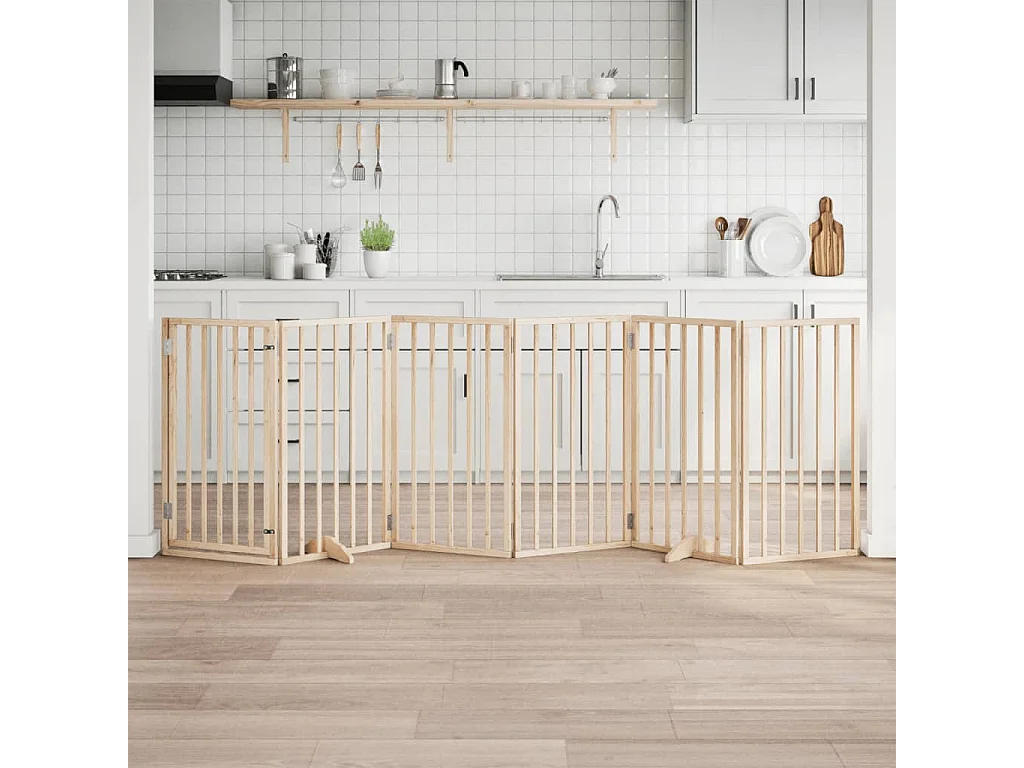 Barrière pour chien avec porte pliable 6 panneaux 300 cm Bois de peuplier