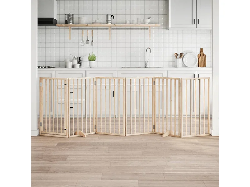 Puerta para perros con puerta plegable de 6 paneles, 300 cm, madera de álamo