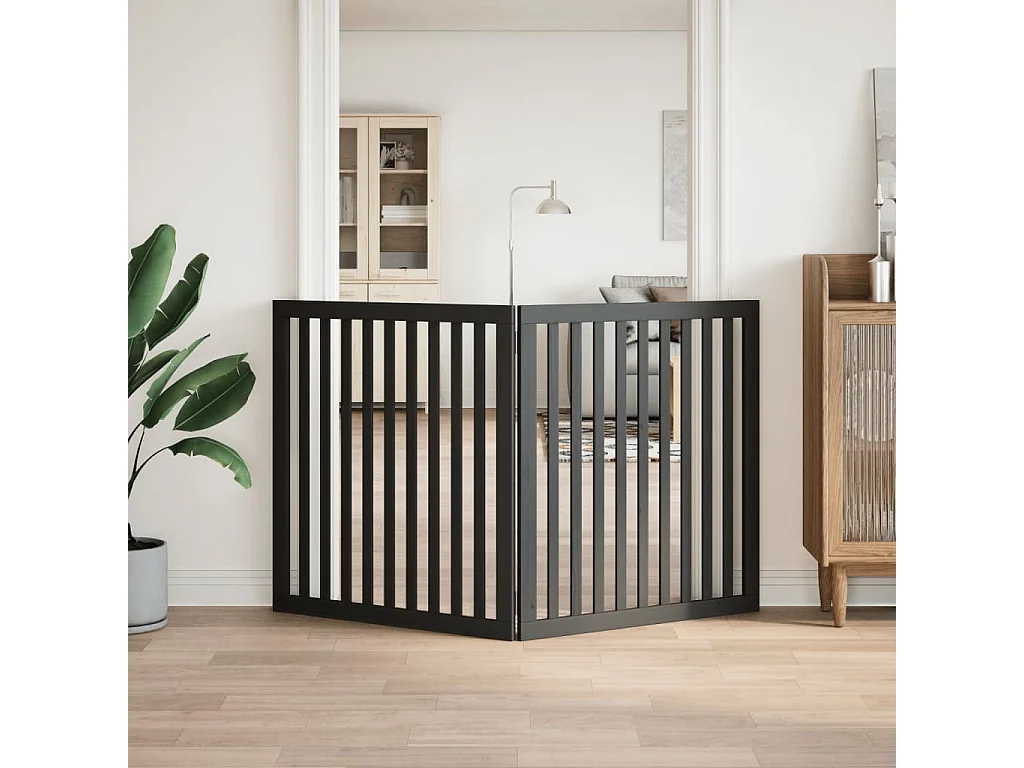 Barrière pour chien pliable 2 panneaux noir bois de peuplier