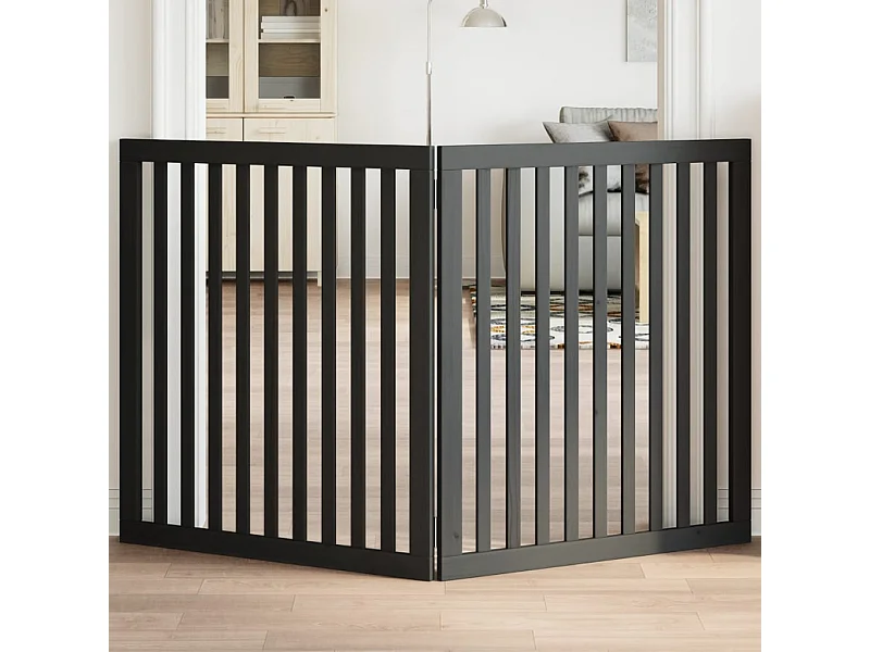 Barrière pour chien pliable 2 panneaux noir bois de peuplier