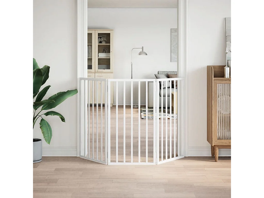 Barrière pour chien pliable à 3 panneaux Blanc 150 cm Bois de peuplier