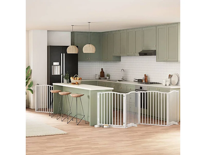 Barrière pour chien porte pliable 8 panneaux blanc bois peuplier