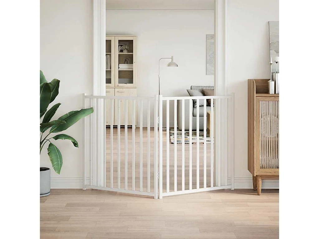 Puerta de perros plegable 2 paneles madera abeto blanco 160 cm