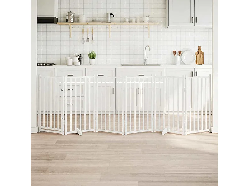 Portão para cães com porta dobrável 6 painéis 300 cm abeto branco