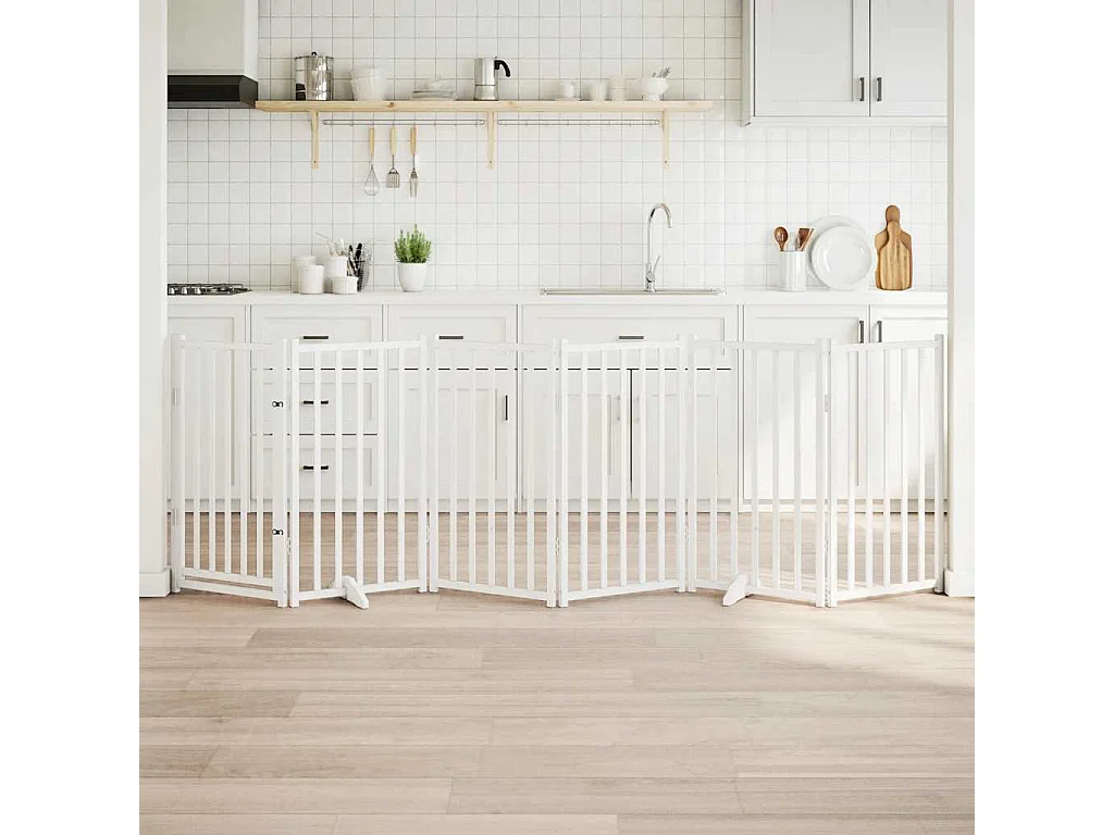 Portão para cães com porta dobrável 6 painéis 300 cm abeto branco