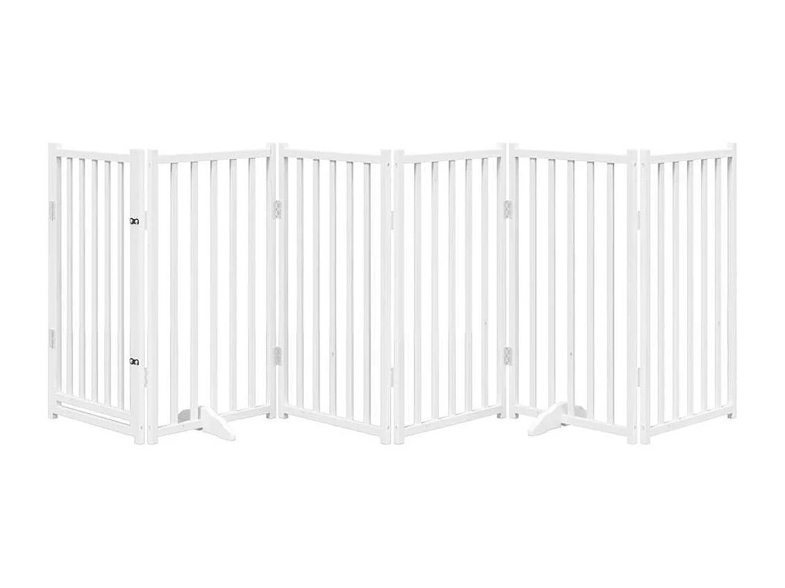 Portão para cães com porta dobrável 6 painéis 300 cm abeto branco