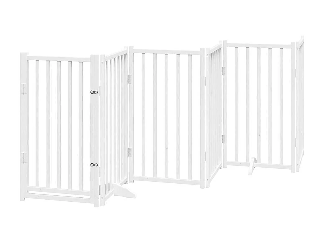 Barrière pour chiens avec porte 6 panneaux bois de sapin massif