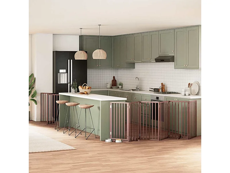 Puerta de perros plegable 12 paneles madera álamo marrón 600 cm