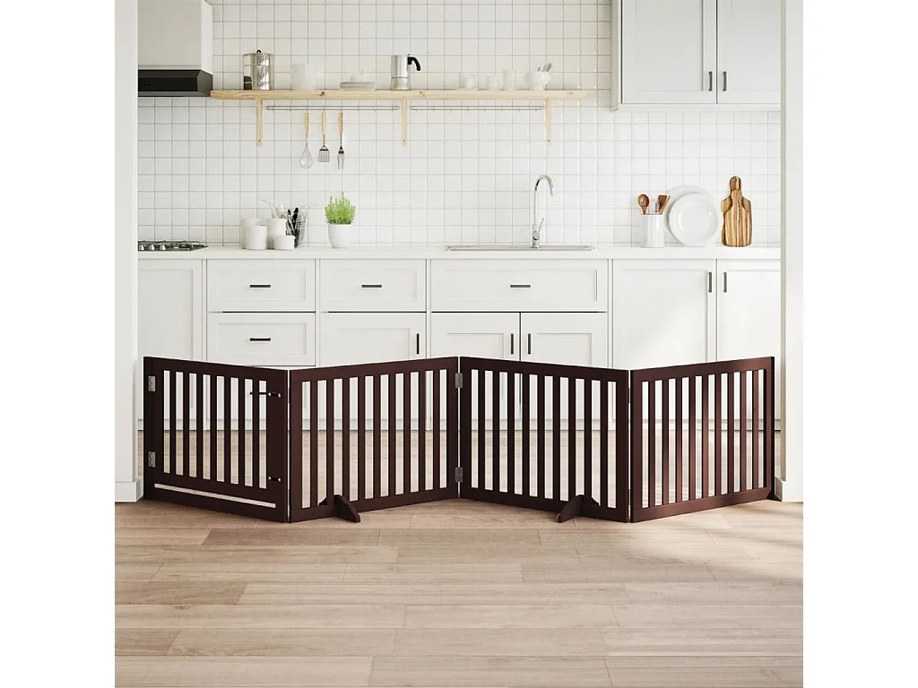 Barrière pour chiens avec porte 4 panneaux bois de peuplier