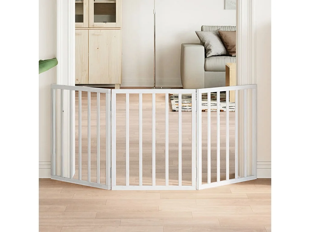 Puerta para perros plegable 3 paneles madera álamo blanca 150cm