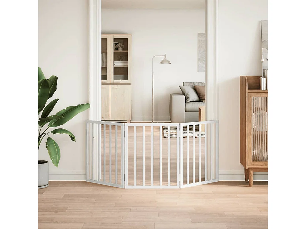 Puerta para perros plegable 3 paneles madera álamo blanca 150cm
