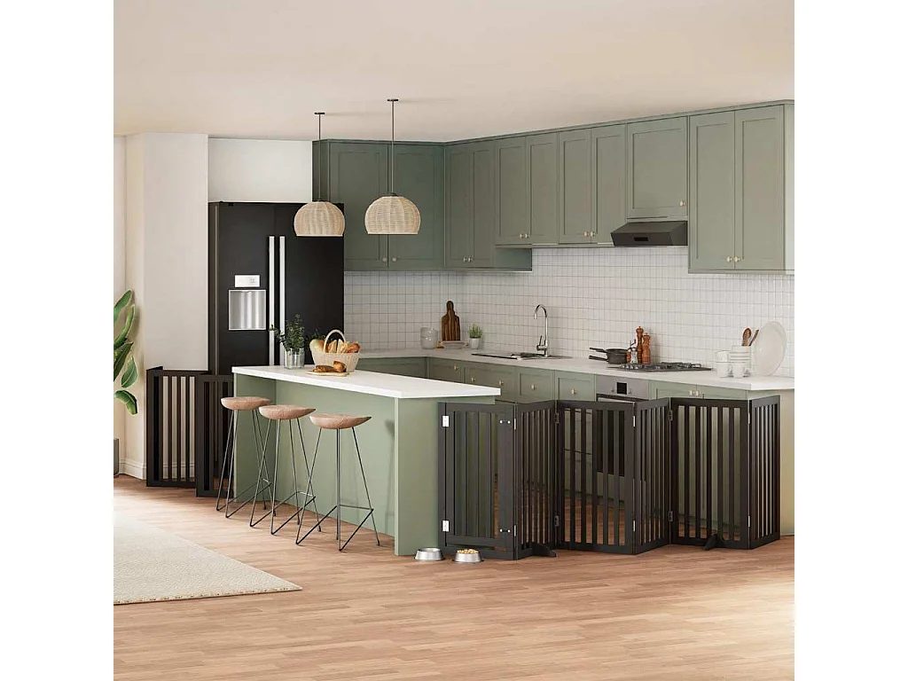 Barrière pour chien porte pliable 12 panneaux noir bois peuplier