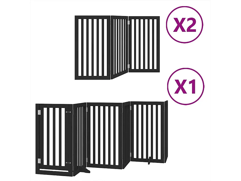 Barrière pour chien porte pliable 12 panneaux noir bois peuplier
