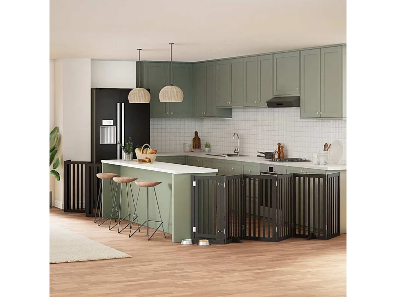 Portão para cães com porta dobrável 12 painéis 600 cm álamo preto