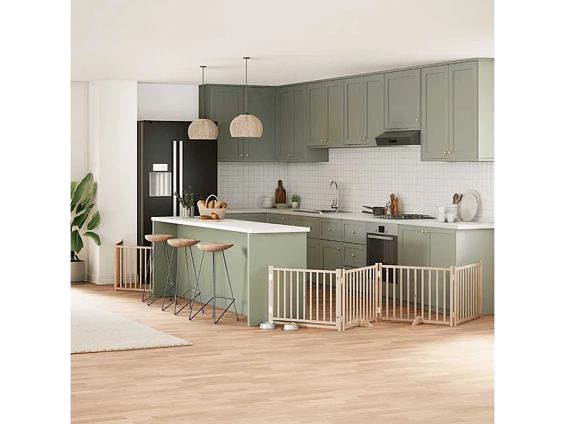 Puerta para perros plegable 6 paneles madera de álamo 480 cm