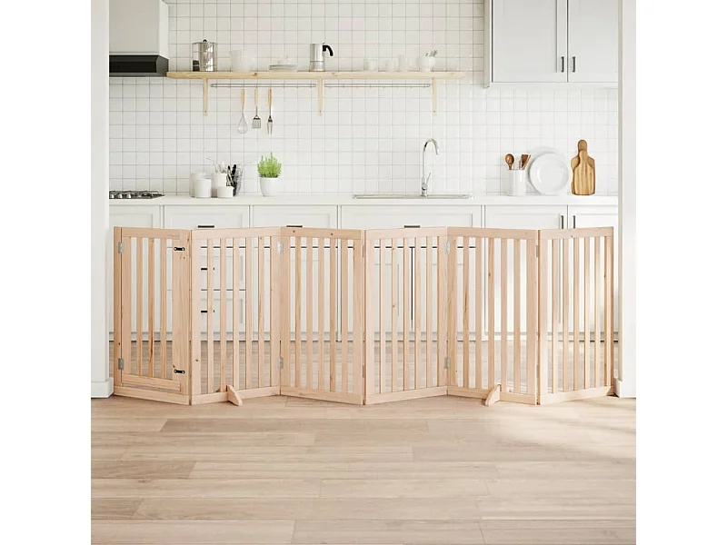 Puerta para perros con puerta plegable de 6 paneles, 300 cm, madera de álamo