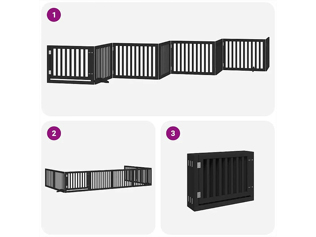 Portão para cães com porta dobrável 8 painéis 640 cm álamo preto