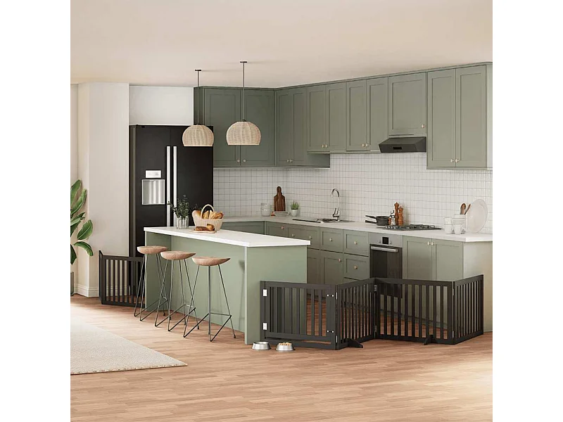 Barrière pour chien porte pliable 8 panneaux noir bois peuplier