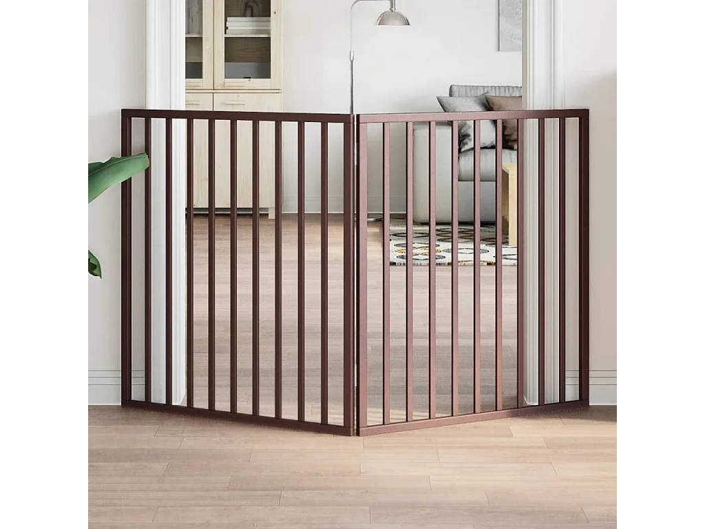 Puerta para perros plegable 2 paneles madera álamo marrón 160cm