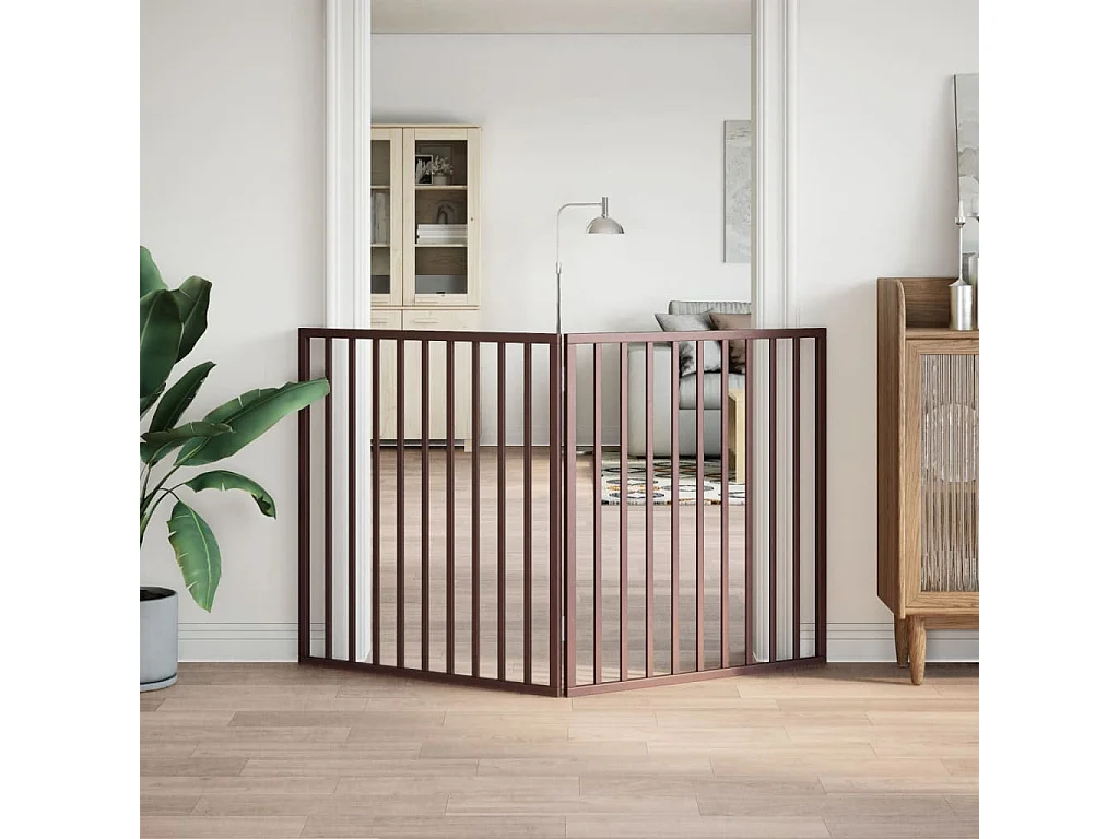 Puerta para perros plegable 2 paneles madera álamo marrón 160cm