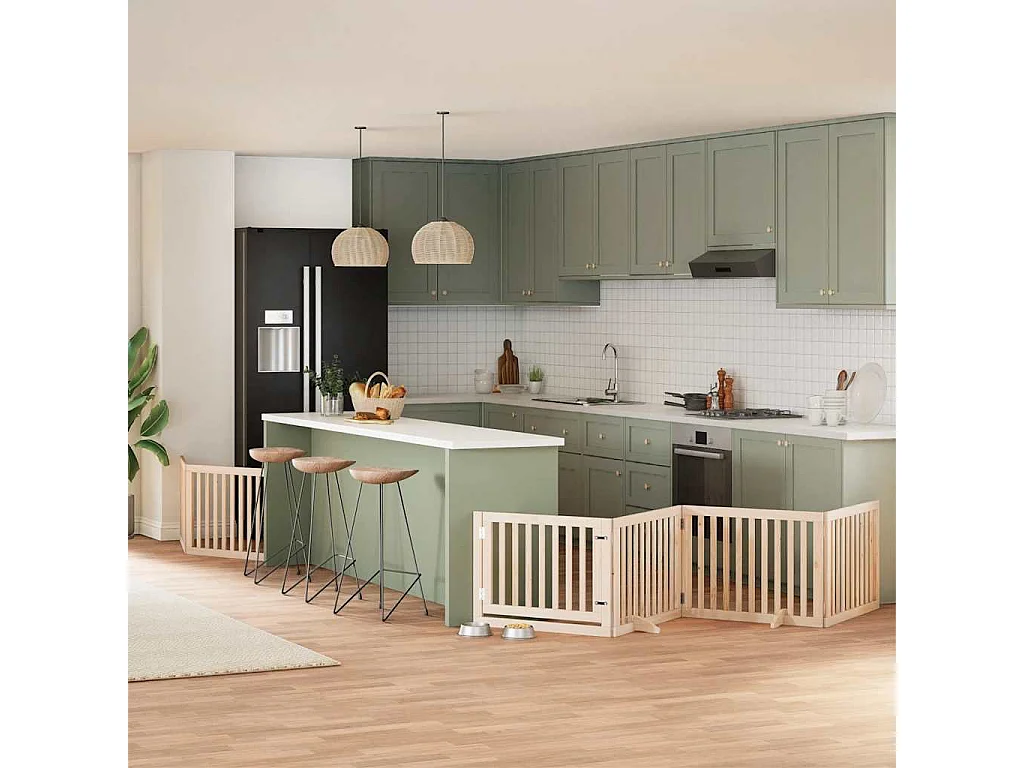 Puerta para perros plegable 6 paneles madera de álamo 480 cm