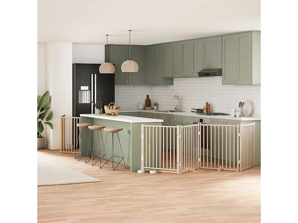 Barrière pour chien porte pliable 10 panneaux bois de peuplier