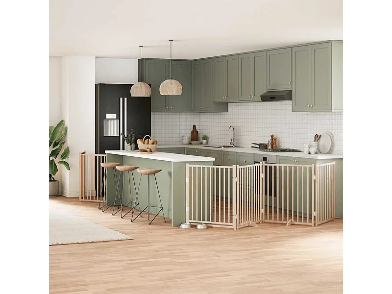 Barrière pour chien porte pliable 10 panneaux bois de peuplier